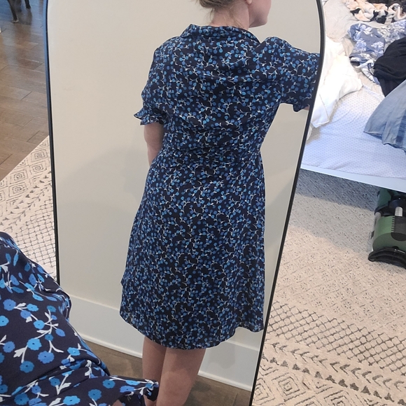 Sharagano Blue Floral Button Front Ruffle Sleeve Midi Dress - Picture 3 of 8